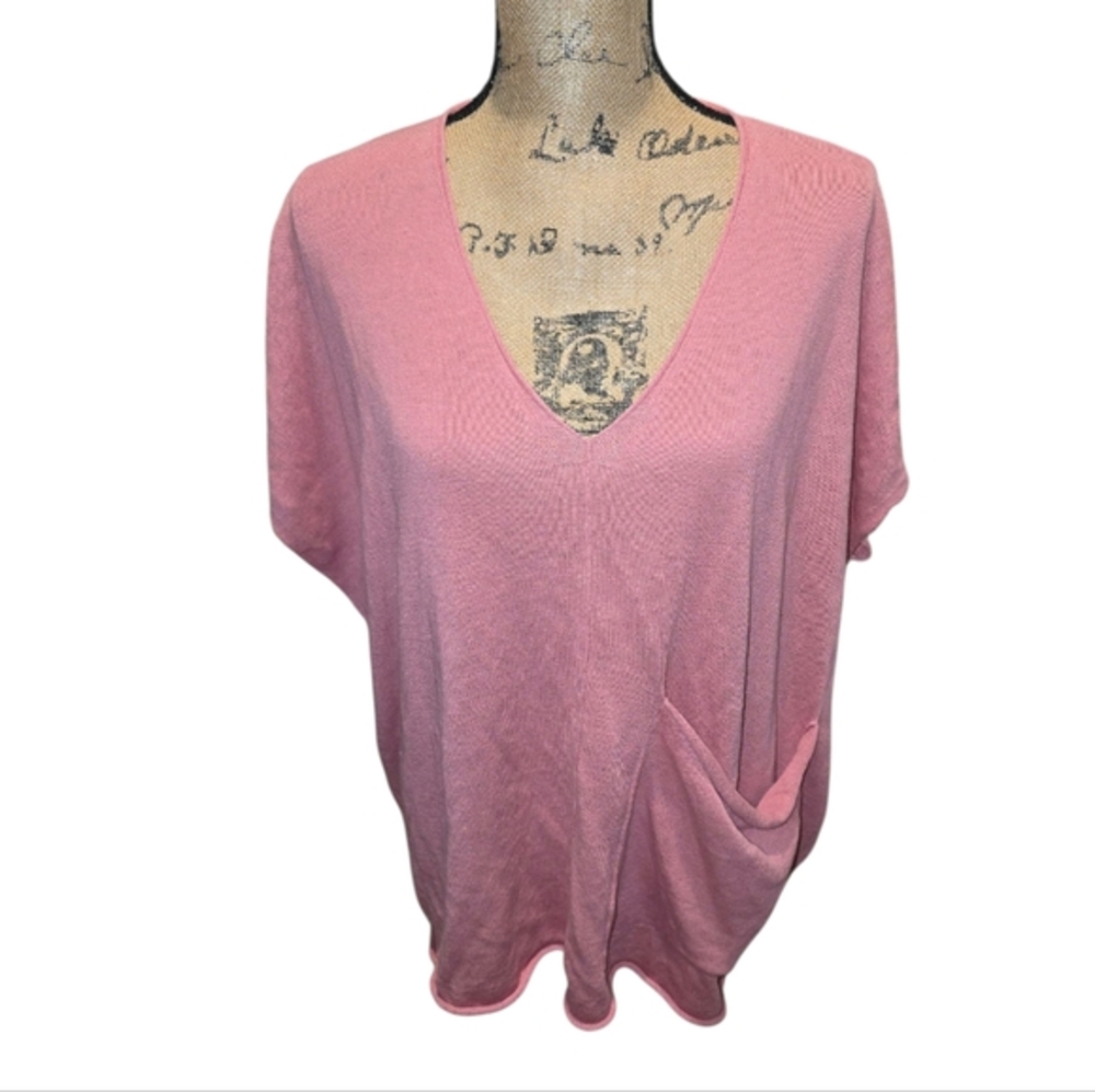 Eileen Fisher Large Pink Organic Linen Cotton V-Neck Boxy Top‎ Oversized Poncho